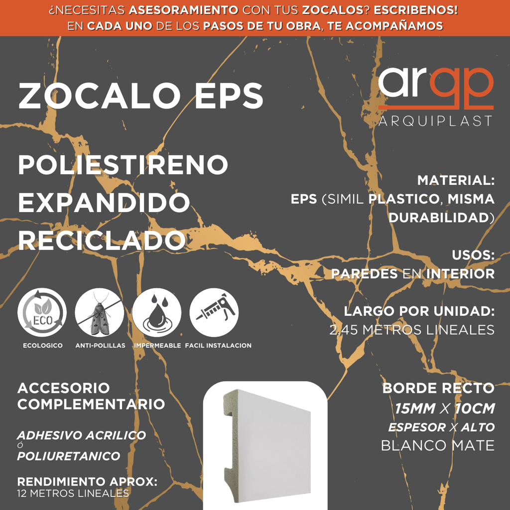 ZÓCALO BLANCO PINTABLE 15x100x2,45 RECTO