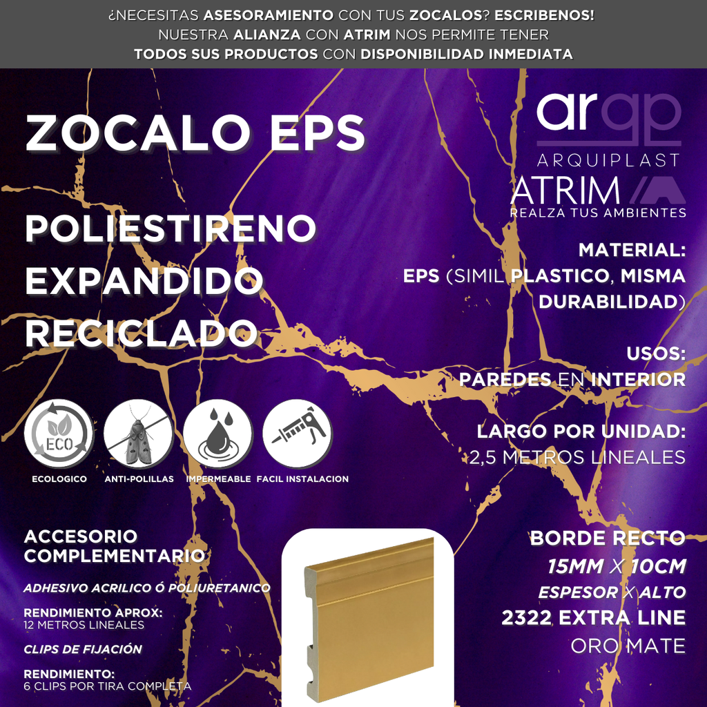EPS ZÓCALO EXTRA LINE 100mm x 2,5m ORO