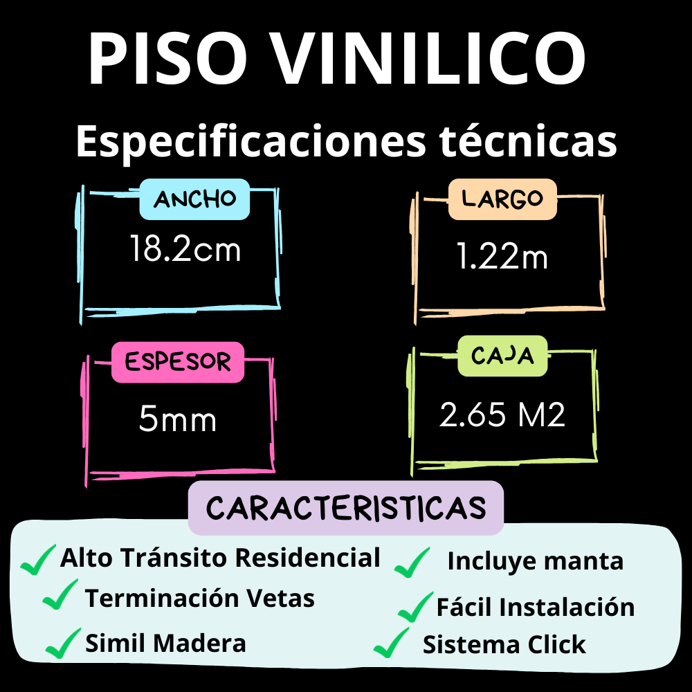 RV PISO VINILICO N01 CLICK Nexus 4.5mm 180x1220mm Incluye Manta (Caja 2.65m²) >>ML<<