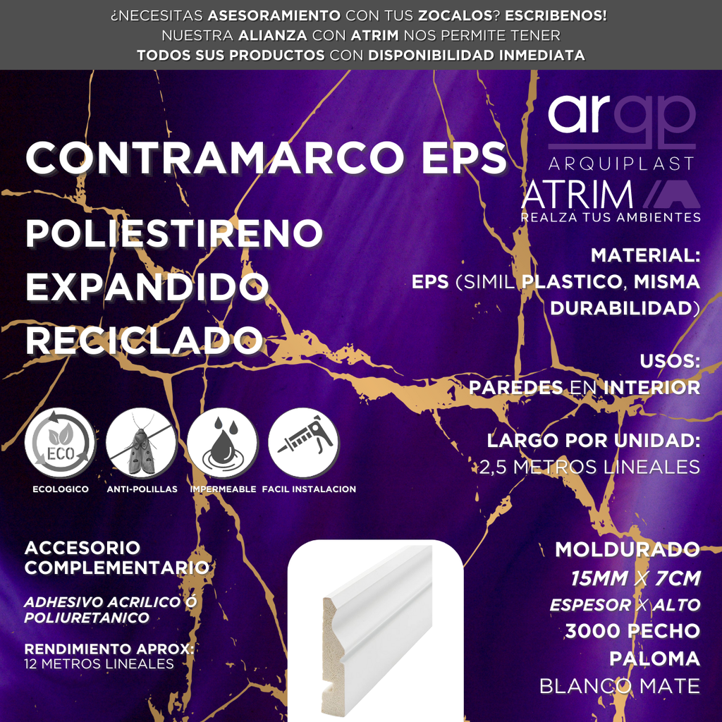 CONTRAMARCO ATRIM PECHO PALOMA 3000 EPS PLASTICO BLANCO 7CM - 15x70x2,5mts
