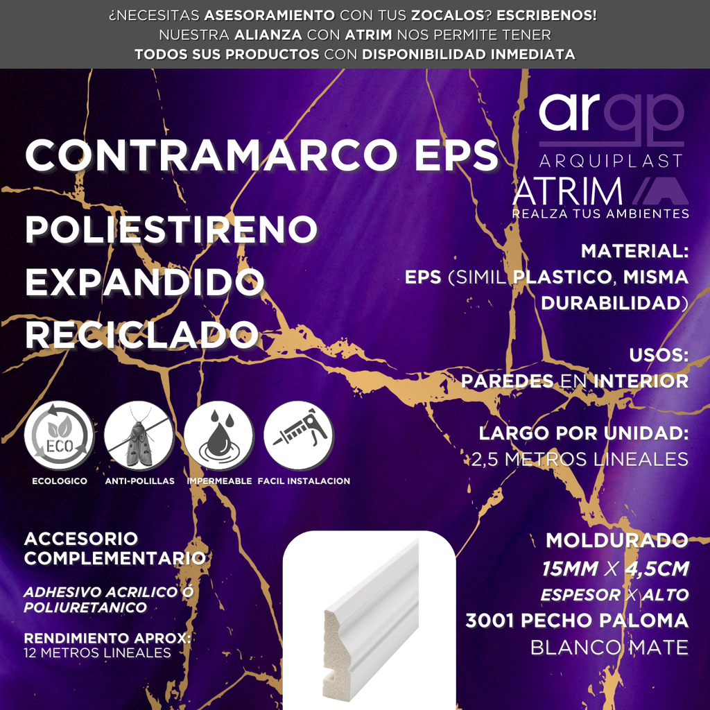 CONTRAMARCO ATRIM PECHO PALOMA 3001 EPS PLASTICO BLANCO 4,5CM - 15x45x2,5mts