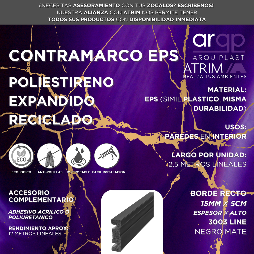 CONTRAMARCO ATRIM LINE 3003 EPS PLASTICO NEGRO 5CM - 15x50x2,5mts