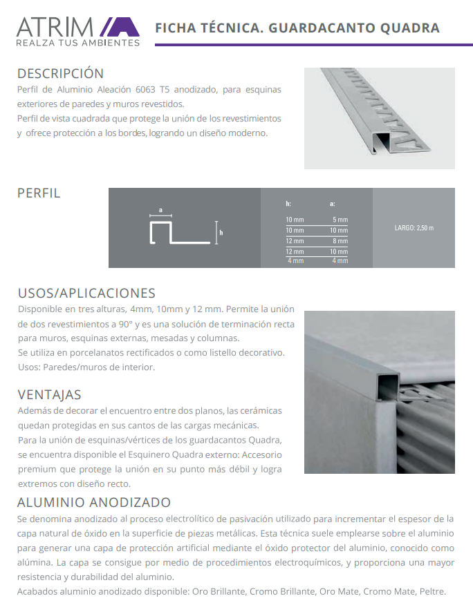 1421 ALUMINIO GUARD. QUADRA 10x5mm x 2,50m CROMO BRI.
