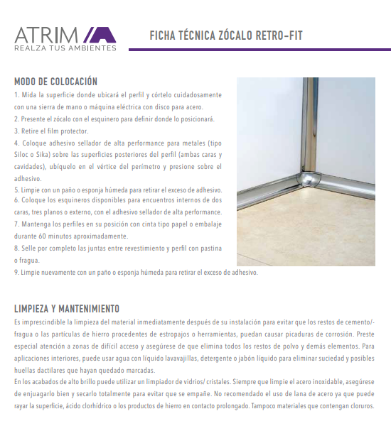 673 ACERO INOX. ZÓCALO SANIT. RETROFIT 38mm x 2,5m BTE