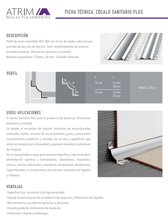 681 ACERO INOX. ZOCALO SANIT.PLUS25mm 10x10mmx2,5m BRI