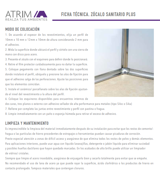 681 ACERO INOX. ZOCALO SANIT.PLUS25mm 10x10mmx2,5m BRI