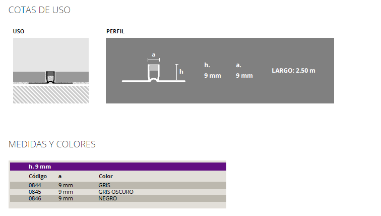 844 PVC JUNTA DILATAC. 9mm x 2,5m GRIS CLARO