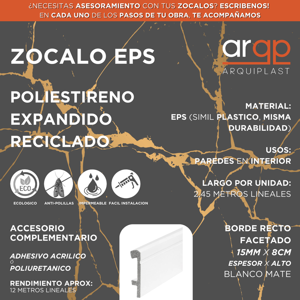 ZÓCALO BLANCO PINTABLE 15x80x2,45 FACETADO