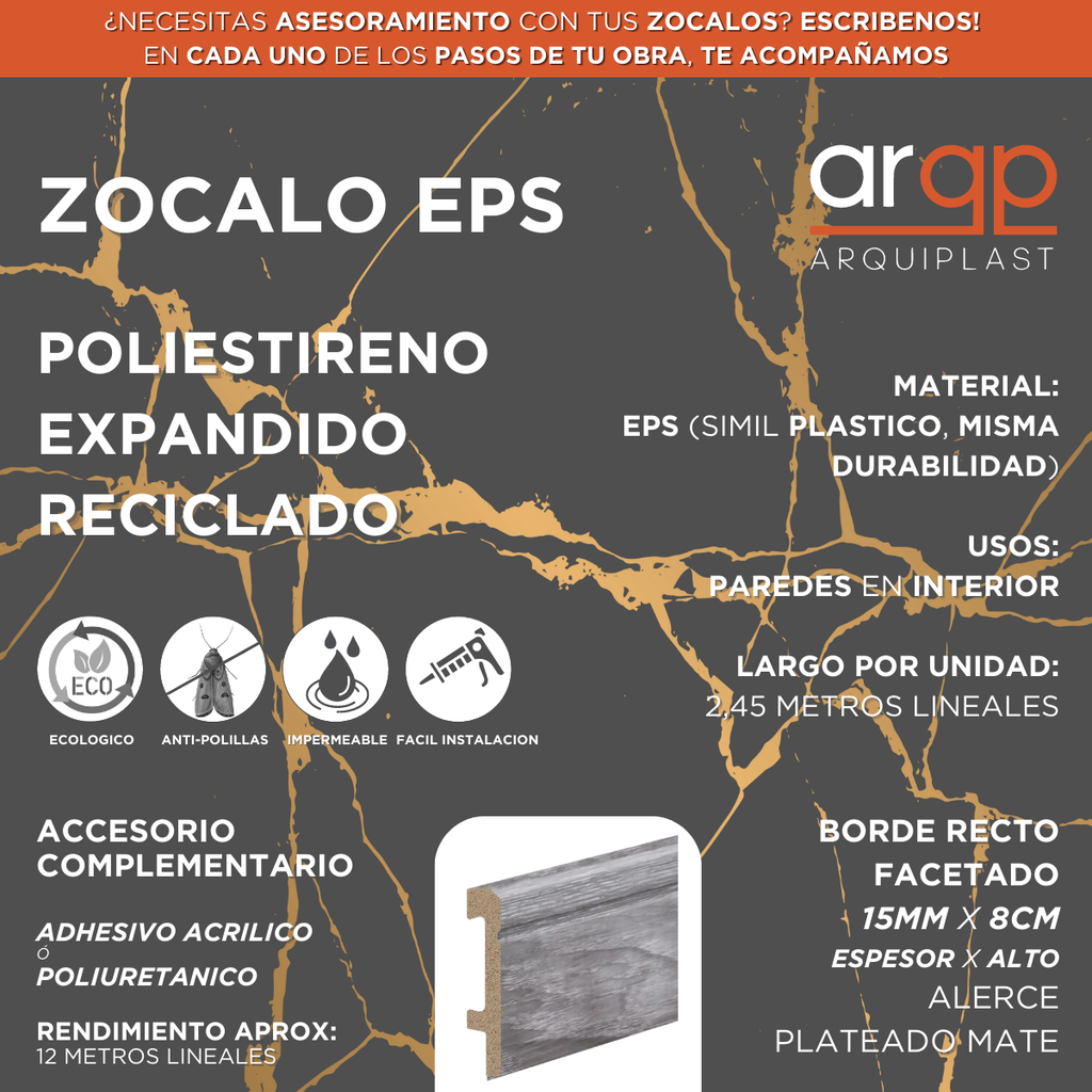 ZÓCALO COLOR MADERA 15x80x2,45 FACETADO ALERCE PLATEADO