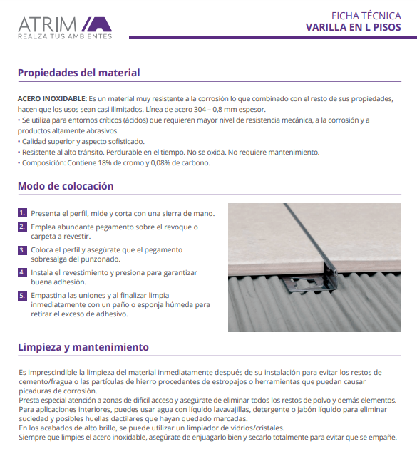 1460 ACERO INOX. VARILLA EN L 25,4mm x 2,50m BRILLANTE