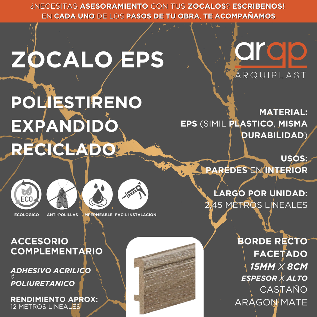 DISCONTINUADO ***ZÓCALO COLOR MADERA 15x80x2,45 FACETADO CASTAÑO ARA