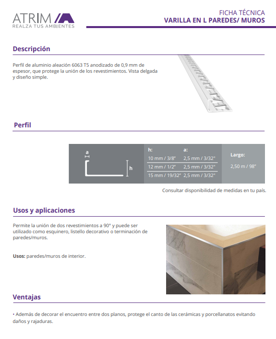 1496 ALUMINIO VARILLA EN L 10mm x 2,5m ORO BTE