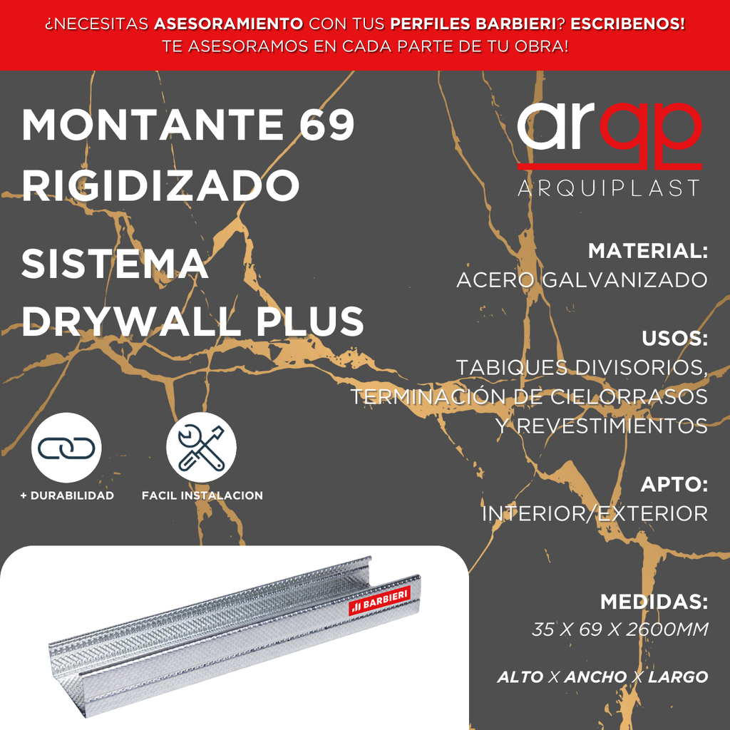 501069301 MONTANTE 69 RIGIDIZADO E0,52 (40PX12X2,6M)