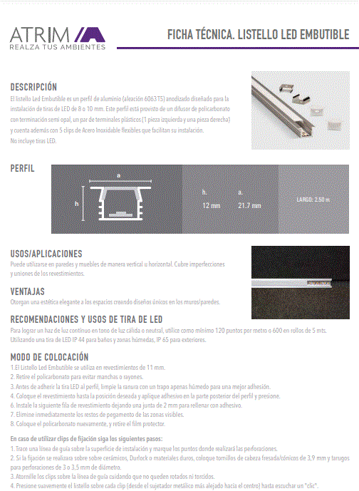 3945 LUMIERE LISTELLO LED EMBUTIBLE x 2,5m CR MATE