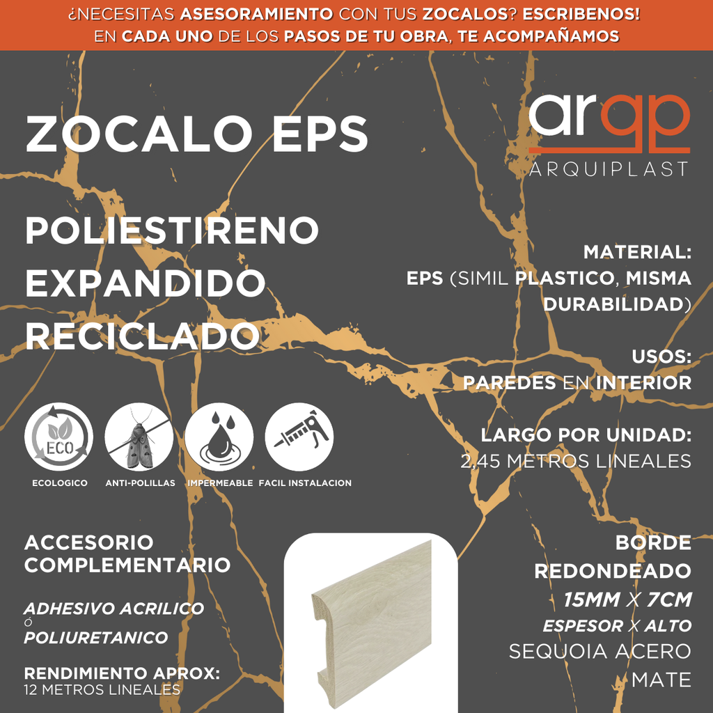 ZÓCALO COLOR MADERA 15x70x2,45 REDONDO SEQUOIA ACERO