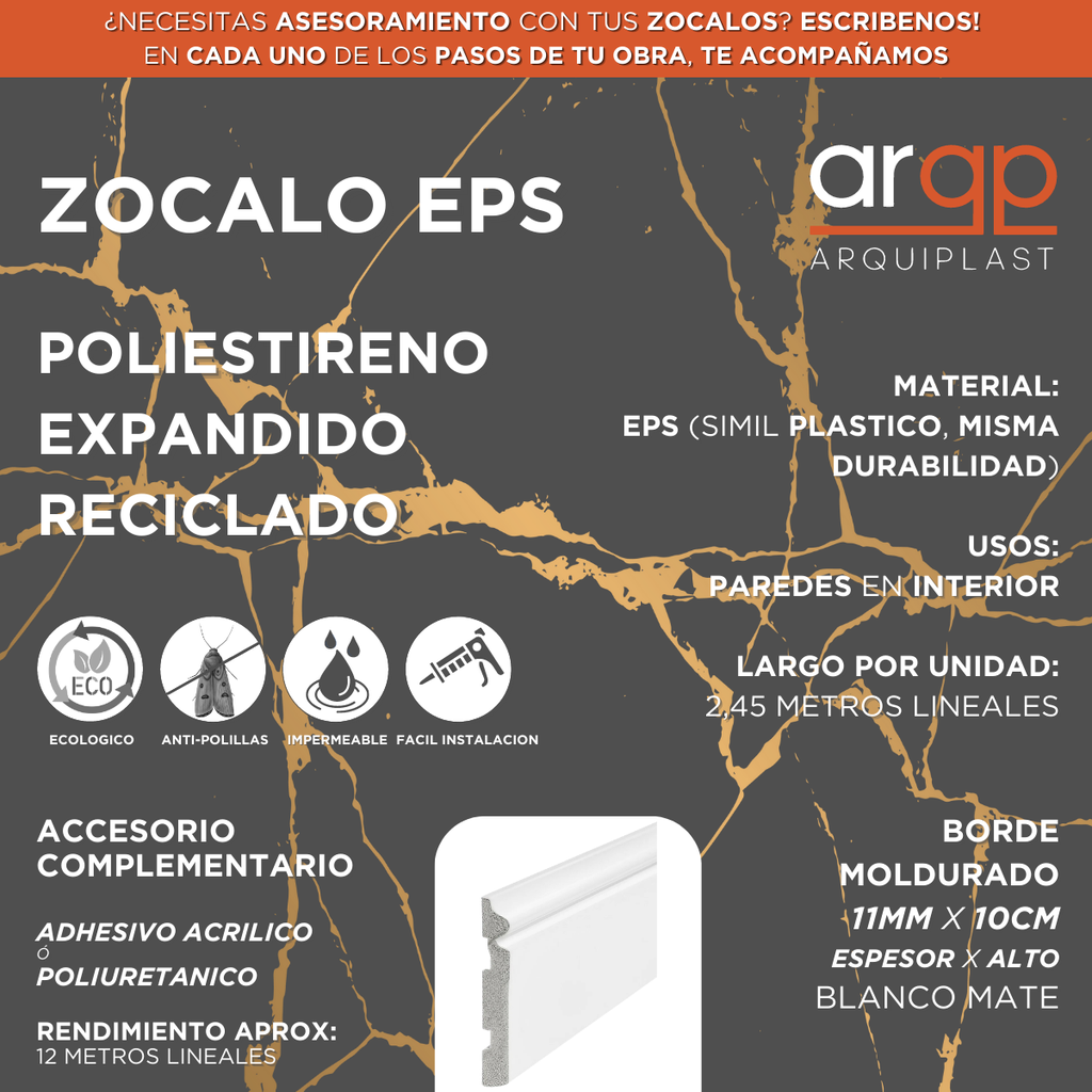 ZOCALO BLANCO PINTABLE   11x100x2,45 PECHO PALOMA