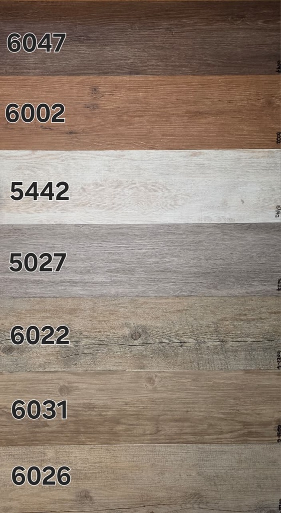 PMK PISO VINILICO LVT CLICK NP 6 MM // CAPA 0.7mm // MEDIDA 169 x 1210mm // CAJA 1,84 M2. // CURADO UV. PLASTIFICADO // MATE // BISELADO 4 CARAS // 9 LISTONES // COD: